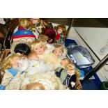 TWO BOXES AND LOOSE COLLECTORS DOLLS AND SOFT TOYS, together with 'Dr Who' novelty items to