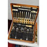 AN ART DECO WALNUT CASED CANTEEN OF CHROME PLATED CUTLERY, for six settings, incomplete and s.d