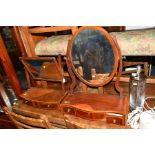 A GEORGIAN MAHOGANY AND INLAID SWING MIRROR with two drawers together with an Edwardian mahogany and