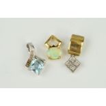 THREE GEM SET PENDANTS to include an opal single stone, a 9ct white gold blue topaz and diamond, a
