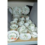 WEDGWOOD 'WILD STRAWBERRY' TEASET AND TRINKETS, to include cake plate, various plates, six soup