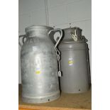 A STAINLESS STEEL MILK CHURN together with two plastic milk churns (3)