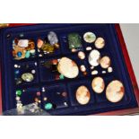 A BOX OF LOOSE GEMS AND CAMEOS to include fourteen loose oval cameos each depicting a lady in