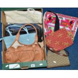 A BOX OF VARIOUS HANDBAGS, to include Radley