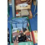 A BOX AND LOOSE CAMERAS, EQUIPMENT, etc to include Vidar radio, Zenit-E camera, a Coronet D-20