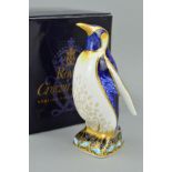 A BOXED ROYAL CROWN DERBY PAPERWEIGHT, 'Emperor Pneguin', gold stopper