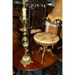 A CIRCULAR ONYX TOPPED OCCASIONAL TABLE, together with a table lamp (2)