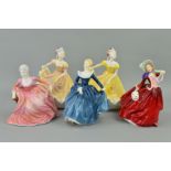 FOUR ROYAL DOULTON FIGURES 'Autumn Breezes' HN1934, 'Fragrance' HN2334, two 'Ninette' HN2379 (