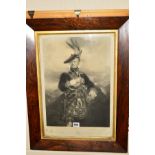 A VICTORIAN ROSEWOOD FRAMED ENGRAVED PRINT OF THE DUKE OF GORDON, approximate size 50cm x 34cm