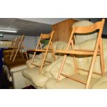 A SET OF FOUR BEECH CANE SEATED FOLDING CHAIRS, together with two other folding chairs (6)