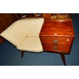 A 1970'S TEAK TELEPHONE SEAT with two drawers on splayed legs
