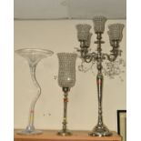 A LARGE TABLE LAMP, shaped as five arm chandelier, approximate height 1 metre, together with a