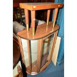 A SINGLE DOOR CHINA CABINET (key), oak library steps, a mahogany piano stool and another stool (4)