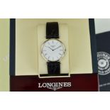 LONGINES LA GRANDE CLASSIQUE, stainless steel and leather strap watch, white Roman numeral dial in