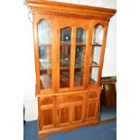 A REPRODUCTION CHERRYWOOD GLAZED DISPLAY CABINET, width 116cm x depth 45cm x height 197cm