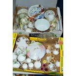 TWO BOXES OF CERAMICS, GLASS ETC, to include various pieces Royal Albert tea/dinner wares,