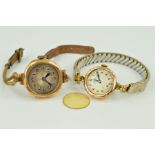 TWO EARLY 20TH CENTURY 9CT GOLD HEAD WRISTWATCHES, both with circular heads and Arabic numerals, one