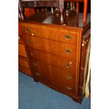 A TALL TEAK AND INLAID BEITHCRAFT CHEST of five drawers, width 81cm x depth 84cm x height 106cm