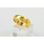 A 22CT GOLD WIDE BAND RING, of plain design with 22ct hallmark for Birmingham 1970, width 6mm,