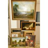 A LARGE VICTORIAN STYLE OIL ON CANVAS PASTORAL SCENE, initialled C.R/R.C, framed, size approximately