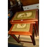 A DANISH TEAK TILE TOPPED NEST OF THREE TABLES, marked Mobelfabriken, Denmark