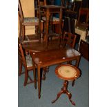 AN EDWARDIAN MAHOGANY HALL TABLE, an oak occasional table and a wine table (3)