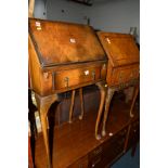 TWO SIMILAR REPRODUCTION WALNUT LADIES BUREAU with single drawers