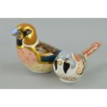 TWO ROYAL CROWN DERBY BIRD PAPERWEIGHTS, 'Bearded Tit' 2014 and 'Hawfinch', both with gold