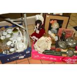 TWO BOXES OF TABLEWARES AND SUNDRY ITEMS, to include Denby Rochester, Japanese teaset, porcelain