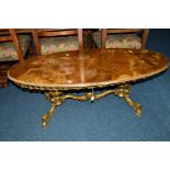 A 20TH CENTURY OVAL BRASS FRAMED ONYX TOPPED COFFEE TABLE, width 123cm x depth 53cm x height 46cm