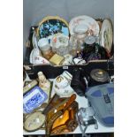 A BOX AND LOOSE CERAMICS, GLASS, SUNDRIES ETC, to include Petit Point dressing table set, Royal