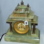 A FRENCH GREEN ONYX MANTEL CLOCK, movement marked Medaille D'Argent Marti, of architectural case,