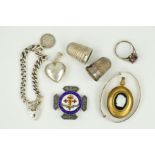 A SELECTION OF JEWELLERY AND NOVELTIES to include a Charles Horner silver thimble, an enamel