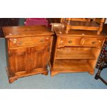 A REPRODUCTION OAK BOOKCASE with two drawers, width 77cm x depth 29.5cm x height 73.5cm, together