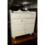 A SMALL EARLY 20TH CENTURY PAINTED PINE CHEST of two short and three long drawers, width 43cm x