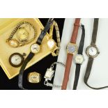 A COLLECTION OF WATCHES TO INCLUDE, a gold lady's Mido watch, square case with Swiss control marks