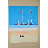 PAUL MCINTYRE (BRITISH CONTEMPORARY), 'Four Boats, Caribbean Beach', signed bottom right, title