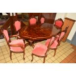 A REPRODUCTION MAHOGANY ITALIAN SUITE, with floral and foliate inlaid decoration, comprising of an