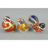 THREE ROYAL CROWN DERBY PAPERWEIGHTS, 'Fantail', 'Chaffinch' and 'Linnet', all with gold stoppers