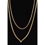 TWO CHAINS TO INCLUDE a 9ct gold Venetian box chain, measuring approximately 400mm in length, import