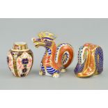 TWO ROYAL CROWN DERBY PAPERWEIGHTS, 'Snake', gold stopper and a 'Dragon' (seconds) no stopper (2)