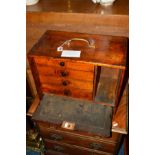 AN EARLY 20TH CENTURY OAK ENGINEERS CHEST, the fall front door revealing three drawers and an open