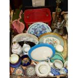 TWO BOXES OF CERAMICS AND SUNDRY ITEMS, to include Royal Worcester and Aynsley collectors plates,