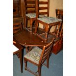 AN OAK DROP LEAF DINING TABLE and four chairs (5)