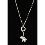 A MODERN THOMAS SABO ELEPHANT DROP PENDANT, together with an oval belcher link chain measuring