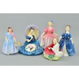 FIVE ROYAL DOULTON FIGURES, 'Pensive Moments' HN2704, 'Home Again' HN2167, 'Wendy' HN2109, '