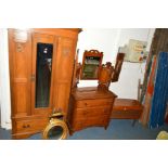 AN OAK SINGLE MIRROR DOOR WARDROBE, above a single drawer, width 96cm x depth 42cm x height 192cm,