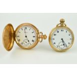 TWO ROLLED GOLD POCKET WATCHES, both with white dials and a subsidiary dial at the six o'clock