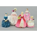 FIVE ROYAL DOULTON FIGURES, 'Janet' HN1537, 'Cookie' HN2218, 'Invitation' HN2170, 'Cherie' HN2341