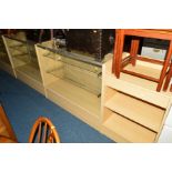 THREE MATCHING MODERN SHOP DISPLAY CABINETS, width 122cm x depth 46cm x height 97cm, together with a